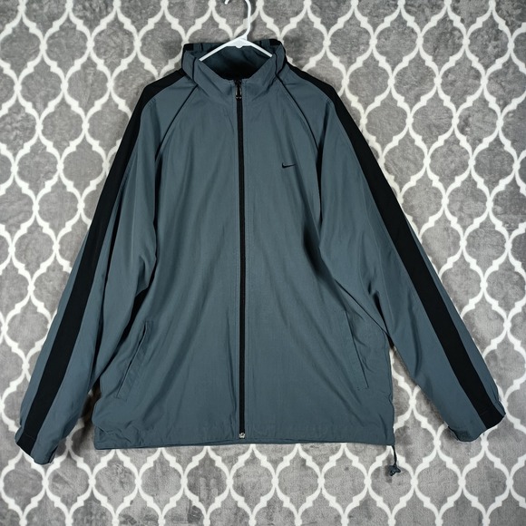 Nike Other - Nike Windbreaker Jacket Men XXL Gray Black Full Zip Running Golf Swoosh